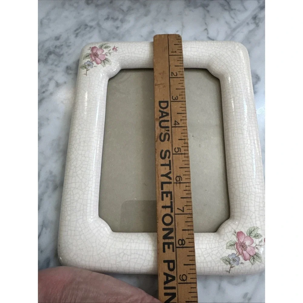 VTG Ceramic Porcelain Floral Picture Frame 5X7 Cottagecore Crackle Glaze Shabby
